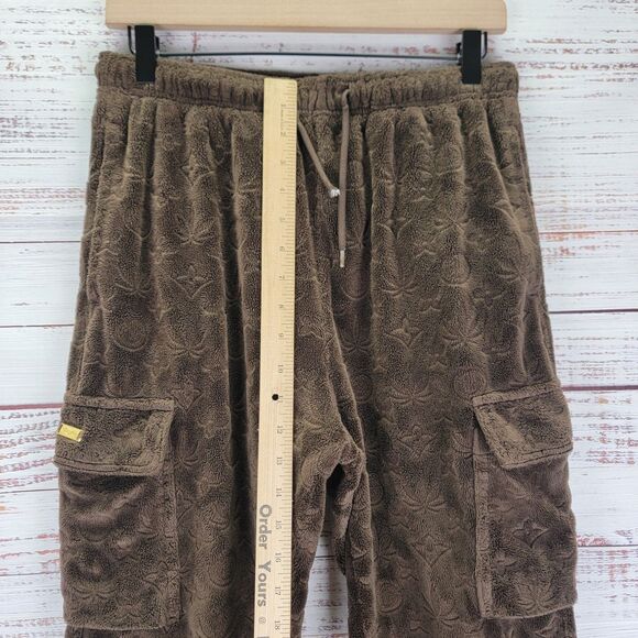 Maison Article Embossed Velour Cargo Pants Men's S Brown Hip Hop Streetwear - Picture 5 of 11